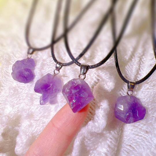Natural Raw Amethyst Pendant Necklace