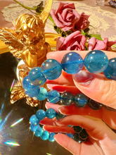 Load image into Gallery viewer, 14.2mm Rare Natural Starlight Devil Blue Aquamarine Bracelet