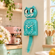 Load image into Gallery viewer, Vibrant Blue Turquoise Lady Kit-Cat Klock