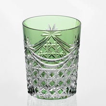 Load image into Gallery viewer, Kagami Whiskey Glass T370-2835-CGR, Edo Kiriko "Drape & Tetragonal Basket Weave" Green