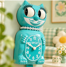 Load image into Gallery viewer, Vibrant Blue Turquoise Lady Kit-Cat Klock
