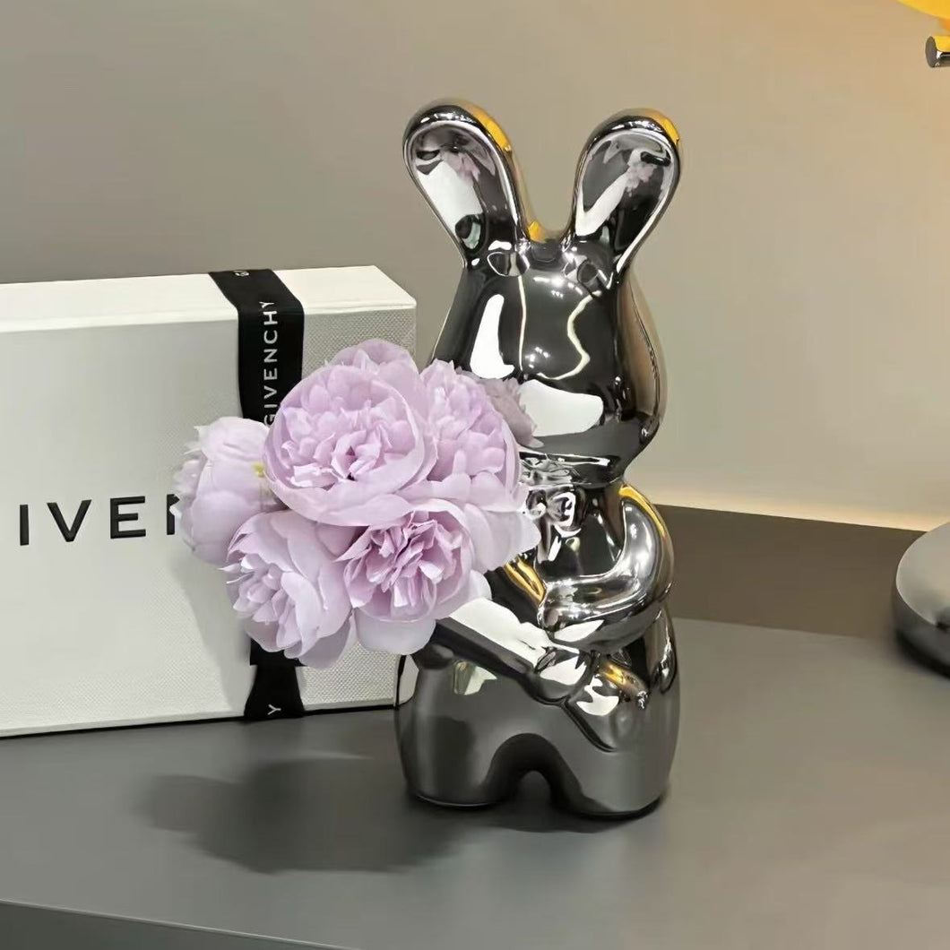 Silver Bunny with Bouquet