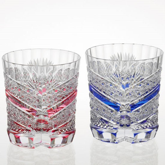 Kagami A pair of Whiskey Glasses, Edo Kiriko “Chrysanthemum Basket Weave & Fish scales” NO.- TPS685-2524-AB