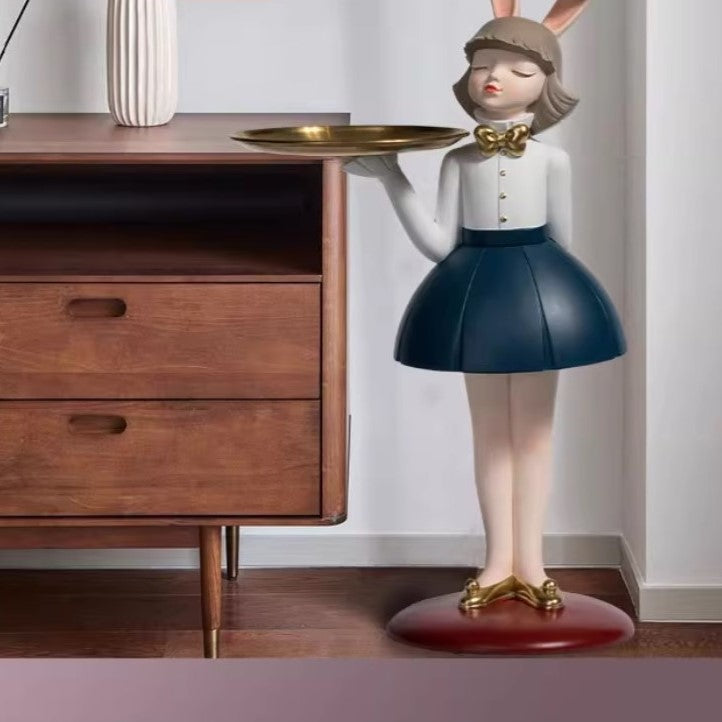 Bunny Girl Figurine Floor Stand Storage Tray