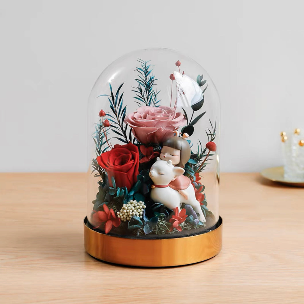 Glass Dome Artifical Flower Decor