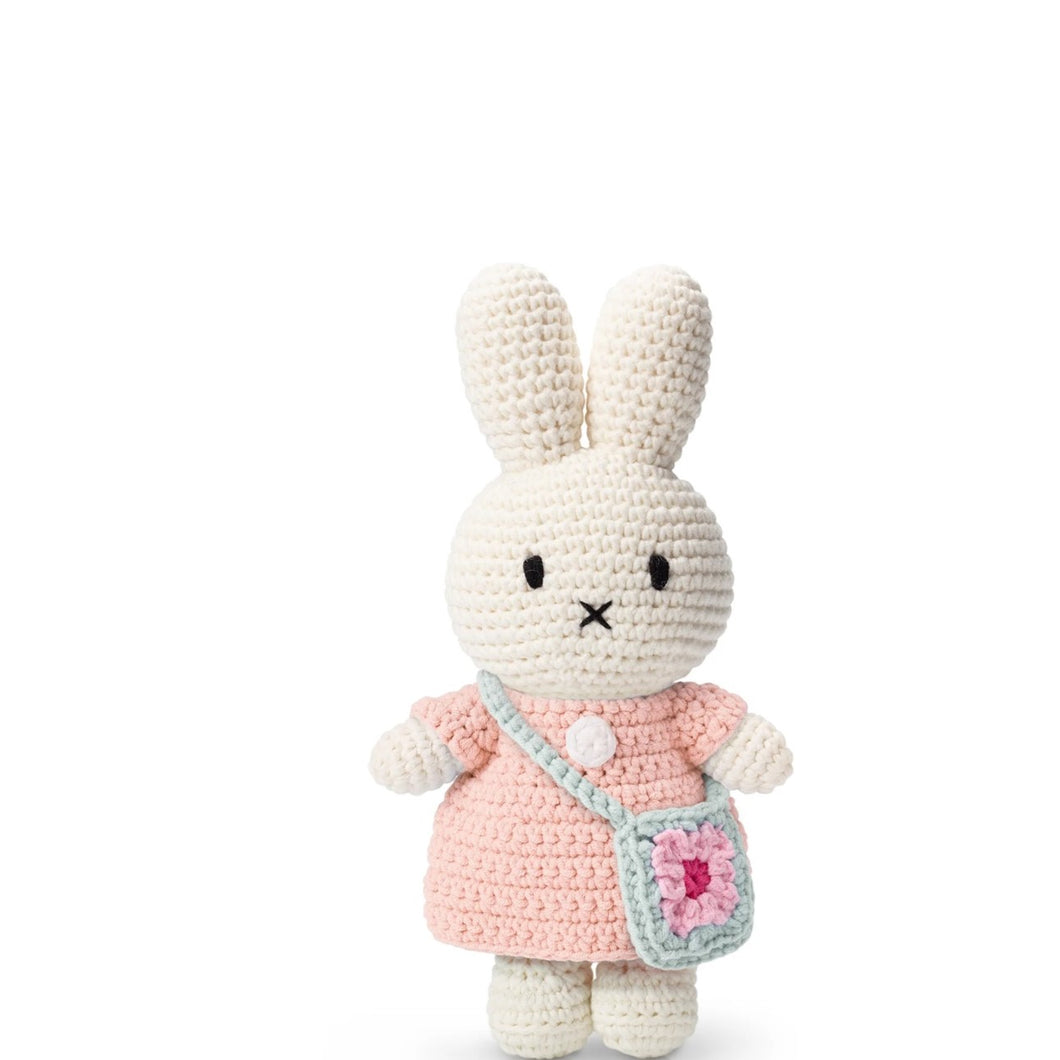 Miffy and Her Flower Bag Pink Pastel Dress with Blue Flower Bag