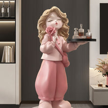 Load image into Gallery viewer, Girl with Rose Figurine Floor Stand Storage Tray
